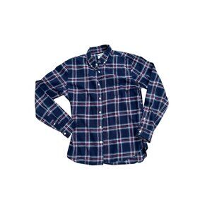 Old Navy Mens Slim Fit Plaid Button-Down Shirt Medium Navy/Red Cotton Blend